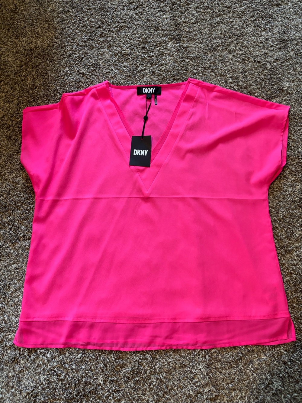 DKNY Hot Pink V-Neck Short Sleeve Blouse